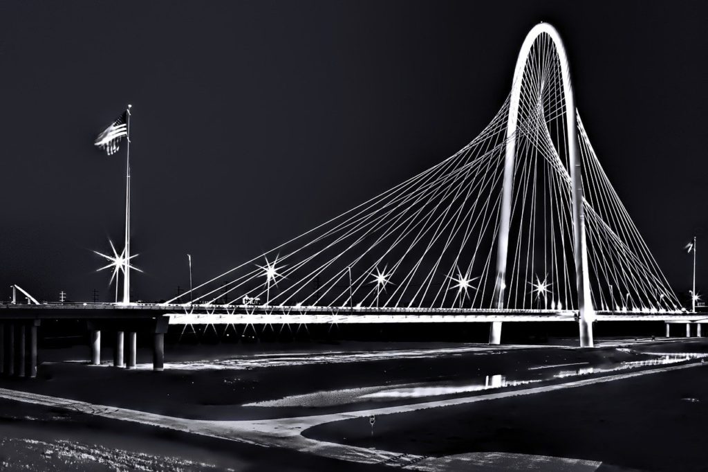 bridge, dallas, santiago calatrava black and white
